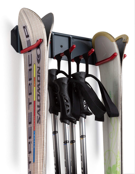 Wall Mounted Rack Organizer for Skis and Poles Heavy Duty Horizontal Wall Ski Rack Garage Storage with Metal Frame and Padded Hooks Indoors Outdoors Premium Wall Hooks (Medium Holds 2 Set of Ski's) Wealers