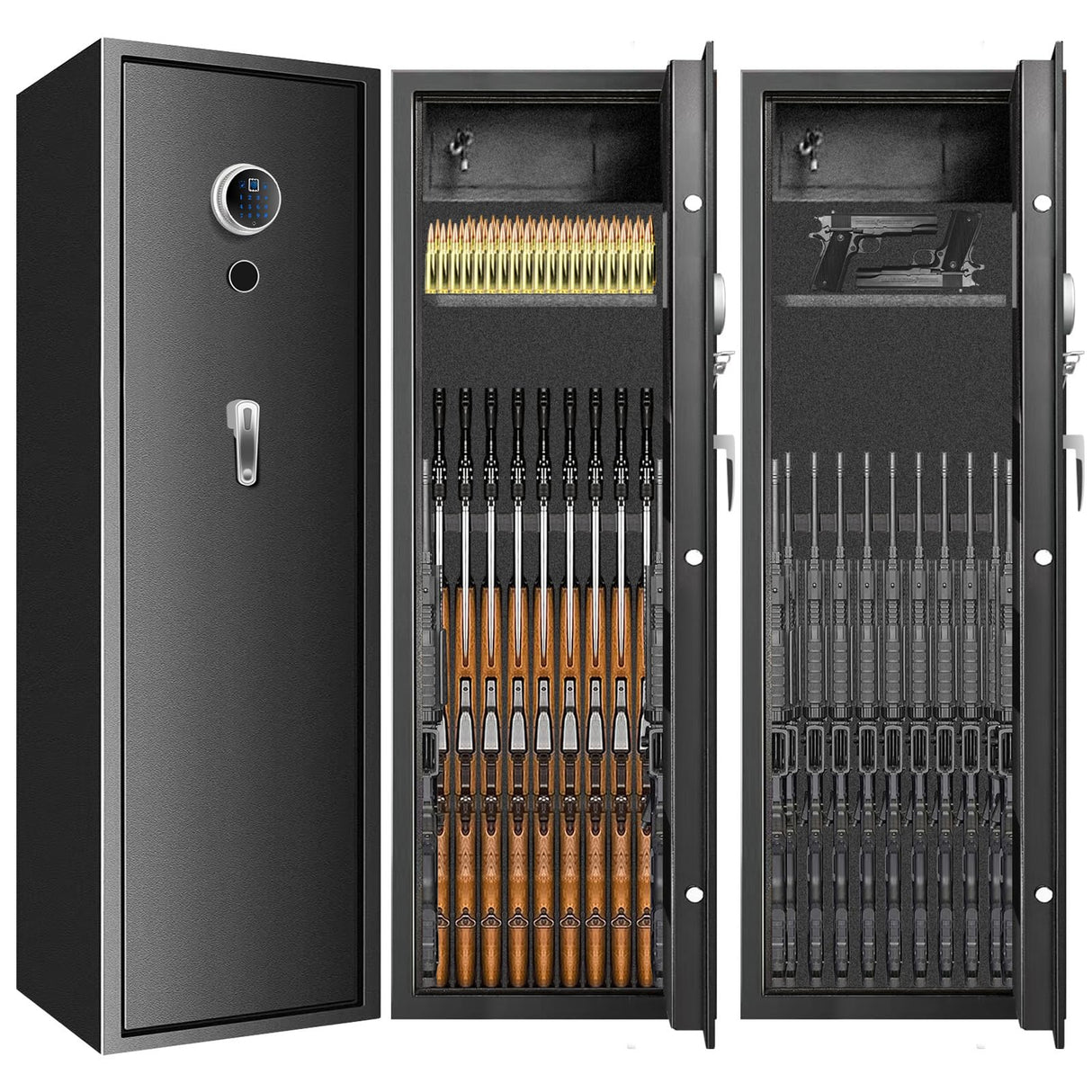 TOLEBLID [2025 New] 7-8 Fireproof Biometric Gun Safes for Home Rifle and Pistols, Heavy Duty Anti-Theft Long Gun Safes for Rifles and Shotguns with 3 Handgun Pocket, Removable Shelf, Silent Mode TOLEBLID