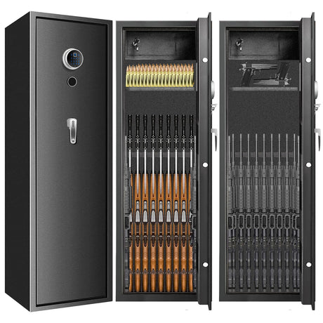 TOLEBLID [2025 New] 7-8 Fireproof Biometric Gun Safes for Home Rifle and Pistols, Heavy Duty Anti-Theft Long Gun Safes for Rifles and Shotguns with 3 Handgun Pocket, Removable Shelf, Silent Mode TOLEBLID