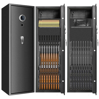 TOLEBLID [2025 New] 7-8 Fireproof Biometric Gun Safes for Home Rifle and Pistols, Heavy Duty Anti-Theft Long Gun Safes for Rifles and Shotguns with 3 Handgun Pocket, Removable Shelf, Silent Mode