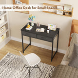 WOHOMO Small Computer Desk with Drawers, 31.5 Inch Black Vanity Desk with Storage, Home Office Computer Desk for Small Spaces, Modern Work Writing Study Table, Black WOHOMO