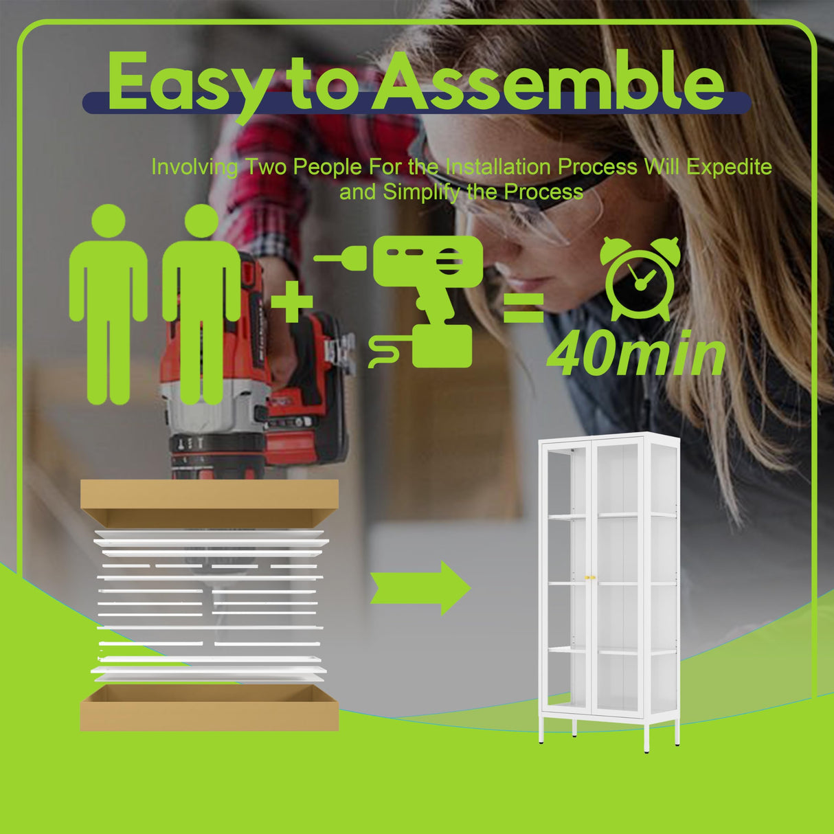 UNICOLY Display Cabinet with Glass Doors, Glass Display Cabinet with Lights, Curio Display Cabinet with 3 Shelves, Metal Storage Cabinet with 3 Color LED Lights for Living Room. White UNICOLY