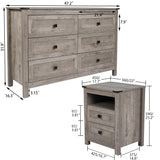 CATMIX Farmhouse Drawers Dresser, Wood Double Dresser Chest of Drawers Wide Storage Organizer Cabinet for Bedroom, Living Room (Rustic Grey, Combo Pack 6+2) CATMIX