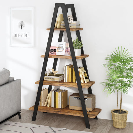 4-Tier Industrial Bookshelf with Metal Frame by Recaceik - For Home Office and Living Room Recaceik