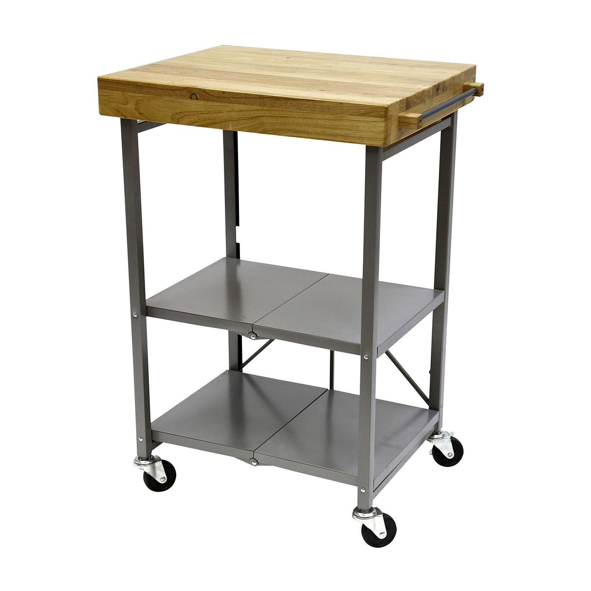 Origami Foldable Kitchen Island Cart, Rolling Storage Table Organizer with Wheels, Silver Origami