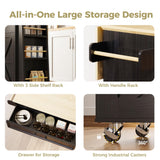 IRONCK Kitchen Island Cart with Storage, Rolling Kitchen Table with Power Outlet, Storage Cabinets on Wheels with Drop Leaf, Portable for Dining Room, Black IRONCK