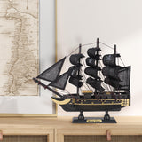 NAUTIMALL The Black Pearl Wooden Pirate Ship Model 10" Prebuilt Caribbean Nautical Fully Assembled Sailboat Decor (10" Wooden Black Pearl) NAUTIMALL