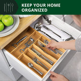 ROYAL CRAFT WOOD Luxury Bamboo Utensil Rack and Silverware Organizer, Kitchen Drawer Organizer - Utensil Holder and Cutlery Tray with Grooved Drawer Dividers for Flatware 7 Slot, Natural ROYAL CRAFT WOOD