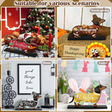 Anglechic 42 Pcs Interchangeable Christmas Dachshund Decor Holiday Seasonal Sign Wiener Dog Thanksgiving Tier Tray Decoration Farmhouse Wood Home Office Desk Accessory Welcome Ornament Pet Lover Gift Anglechic