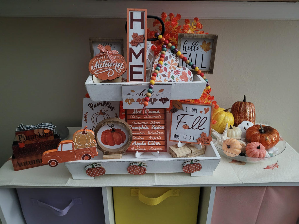 SHINGYU Rectangle Wooden 2 Tiered Tray, Tiered Farmhouse Tray, Kitchen Table Stand, Tier Serving Tray, for Food Fruits Cupcake Display Coffee Bar Home Party Seasonal Decorations (White) SHINGYU