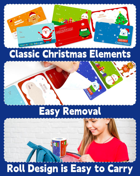 Greingways 500 Christmas Name Tags Stickers - Self Adhesive Labels for Gifts, Bags, Boxes, Wrapping Paper, Christmas Gift Tags Xmas Labels for Gifts Bags Boxes Xmas Holiday Wrapping Paper Greingways