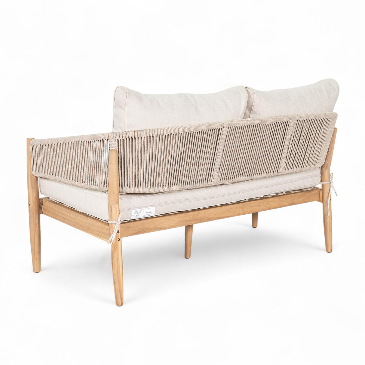 Christopher Knight Home Katarina Patio Acacia Wood Loveseat Furniture, Outdoor Loveseat Sofa with Comfy Fabric Cushions, 2-Seater Sofa with Handwoven Rope Backrest for Garden, Light Brown+Beige Christopher Knight Home