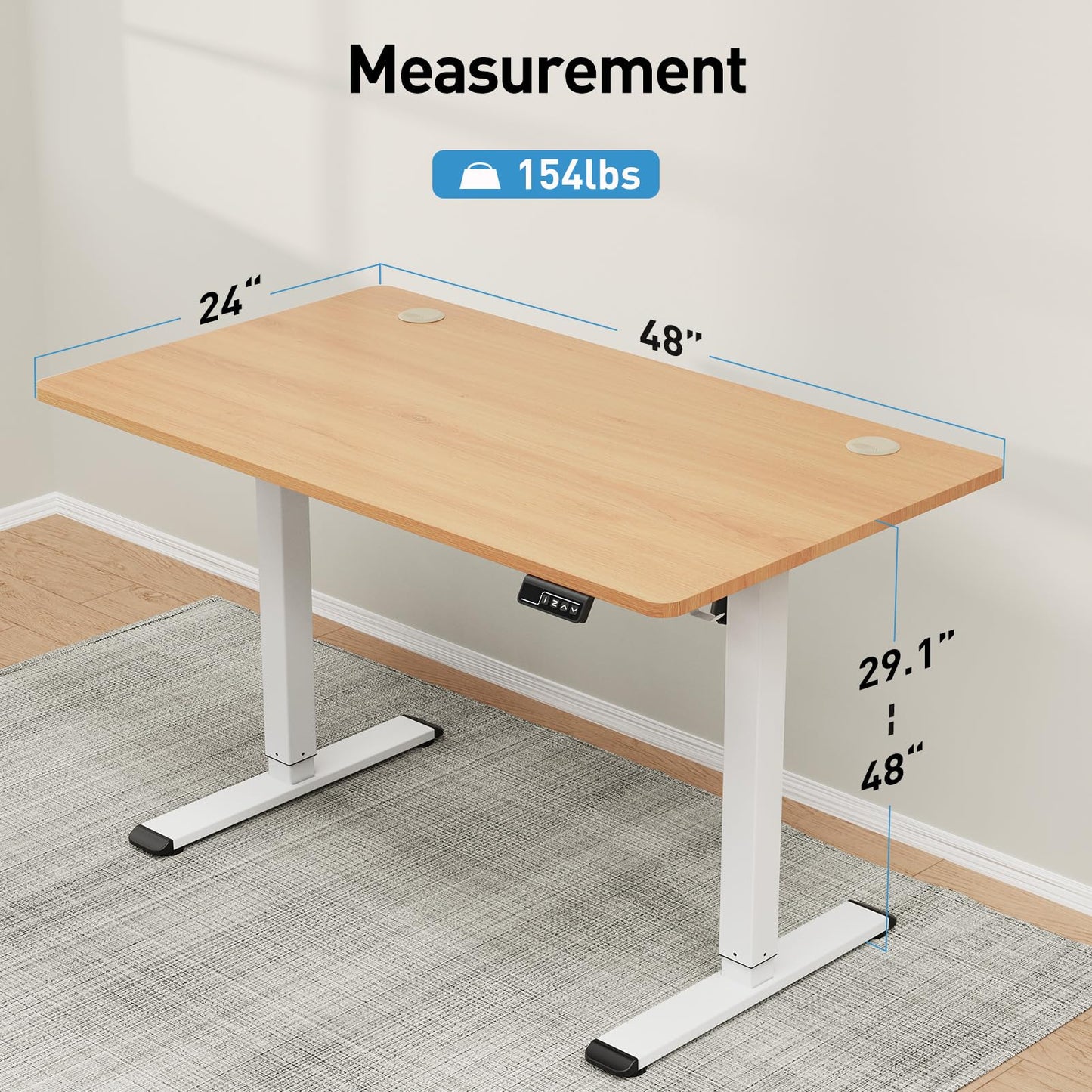 MOUNTUP Height Adjustable Electric Standing Desk Whole-Piece, 48 x 24 Inches Quick Assembly Sit Stand Desk, Stand Up Desk with Memory Controller, Ergonomic Desk, Oak - WoodArtSupply