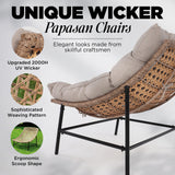Idzo Caline Large Rattan Outdoor Papasan Chair Set of 2, Olefin Thick Cushion, Upgraded 2000Hrs UV Resistant Wicker, 500lbs Capacity Patio Scoop Design IDZO