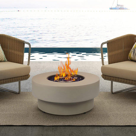 BAIDE Home Propane Outdoor Fire Pit Table, Flint & Concrete Look 33-inch Round Patio Gas Fire Table 50,000 BTU w/Lid, Fire Glass, Heavy Duty Rain Cover, Pre-Attached 10ft Propane Hose BAIDE HOME