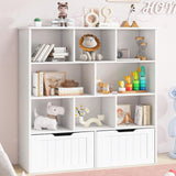 Befrases Toy Storage Organizer with Bookshelf, Large Toy Organizers and 2 Movable Drawers with Hidden Wheels and 8 Storage Cubbies, Kids Bookshelf and Toy Storage Chest, Playroom Furniture, White Befrases