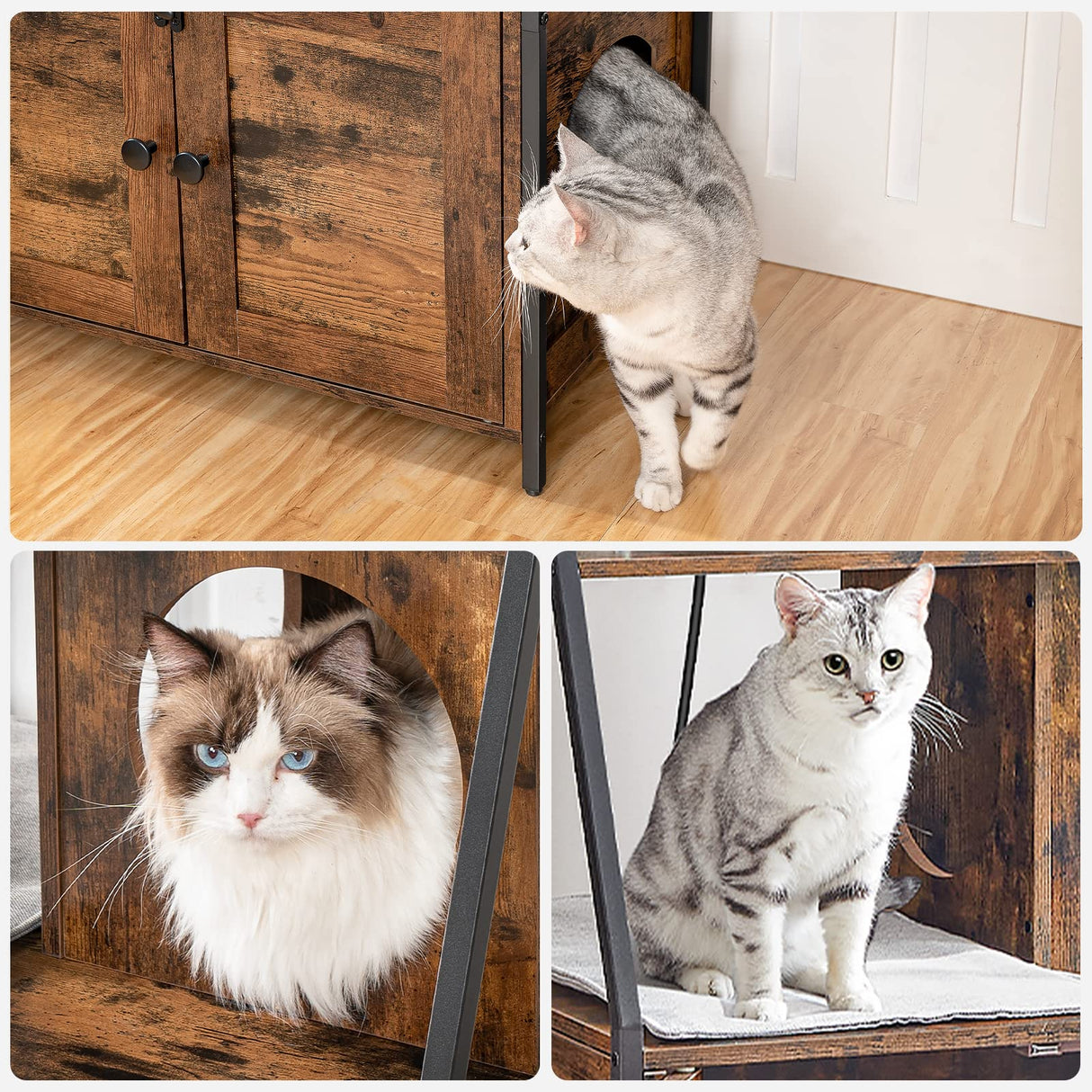 HOOBRO Litter Box Enclosure with 2 Storage Shelves, Indoor Tall Cat Litter Box Furniture Hidden with Charging Station with Cat House and Plush Mat, Rustic Brown and Black BF70UMW01 HOOBRO