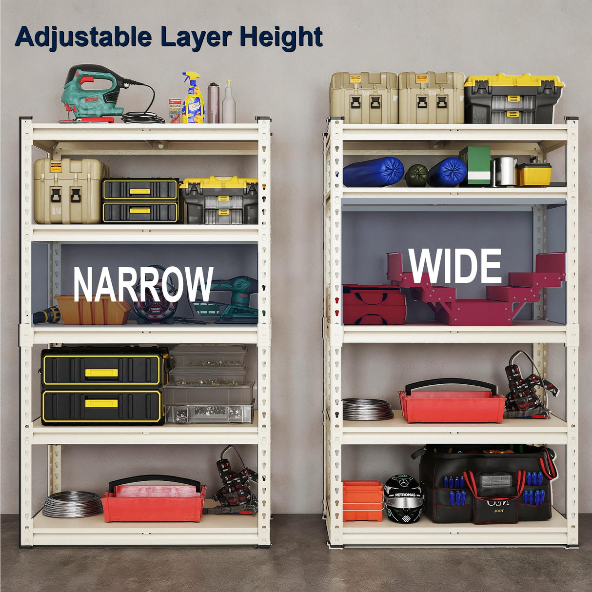 ZEUKMXOO Storage Shelving Unit, 5 Tier Garage Shelves Heavy Duty, 60''H Adjustable Metal Shelving Unit,2000LBS Black for Pantry, Basement, Warehouse, Kitchen, Pantry and Closet (1, White) ZEUKMXOO