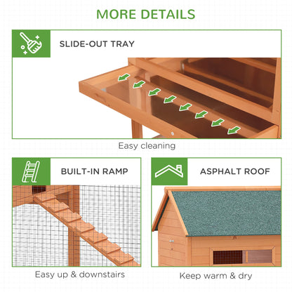 PawHut 137" Chicken Coop for 8-10 Chickens, Large Chicken House, Wooden Poultry Hen Cage with Nesting Box and Run for Backyard, Orange - WoodArtSupply