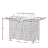 UIXE Outdoor Patio Furniture Sets with Propane Fire Pit Table, 10 Pieces Wicker Patio Sectional Sofa Lounge Couch Seating PE Rattan Conversation Set Includes 45" Gas Fire Table, Light Gray UIXE