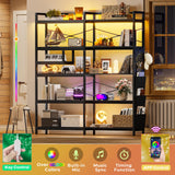 Itaar 5-Tier Convertible Corner Bookshelf with LED Light, Pegboard & Storage – Black Itaar