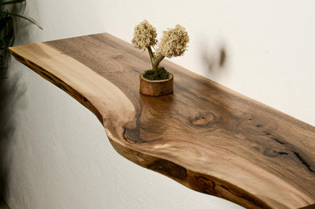 Ecca Shelf - Floating Walnut Fireplace Mantle, Live Edge Wood Mantel Shelf, Floating Fireplace Shelf, Rustic Mantelpiece, Rustic Mantel Shelf (60'' x 8'') Ahşap Habitat