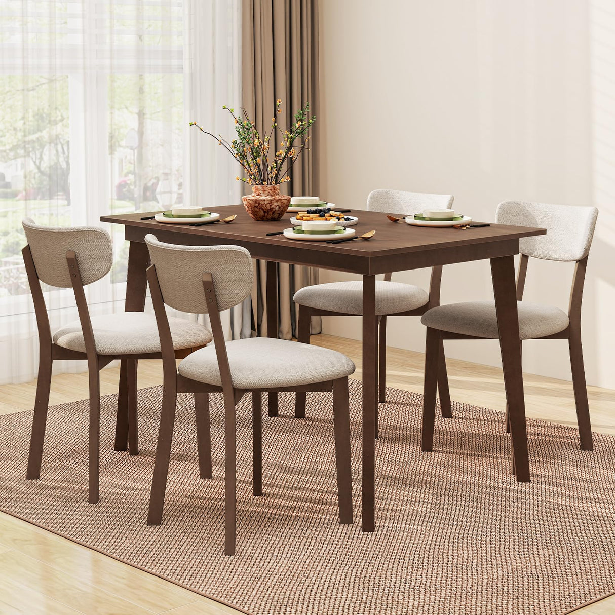 Giantex 5-Piece Dining Table Set for 4, 48” Kitchen Table & 4 Dining Chairs with Padded Seat, Rubber Wood Legs, Curved Backrest, Dinette Set for Breakfast Nook, Dinner, Living Room, Restaurant Giantex
