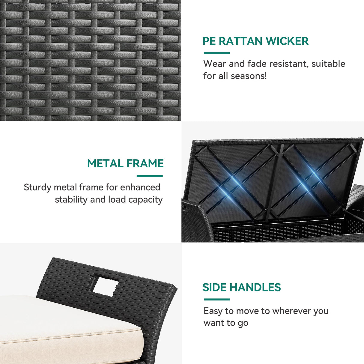 YITAHOME 90 Gallon Outdoor Wicker Storage Bench w/Cushion, Large PE Rattan Deck Storage Box w/Handles & Hydraulics for Patio Furniture, Cushions, Garden Tools, Pool & Sports Equipment, Black&Beige YITAHOME