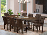 East West Furniture LAAS9-07-T25 9 Piece Table Set Consists A Wood Dining Table and 8 Black Textured Polyester Fabric Parson Dining Chairs, Distressed Jacobean East West Furniture