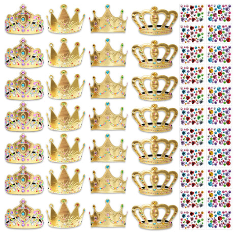 SENONAPO 50 Pcs Foam Crowns Kids Princess Tiaras Crowns Bulk with 2 Styles DIY Diamond Sticker Making Kits for Kids Birthday Party Supplies SENONAPO