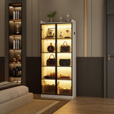 Storage Cabinet with Doors Adjustable Shelves - 65" White Tall Kitchen Pantry Organizer with Metal Handle/LED Lights/Human Sensor - 5 Tier Display Bookcase for Bedroom Living Room Office Dystler