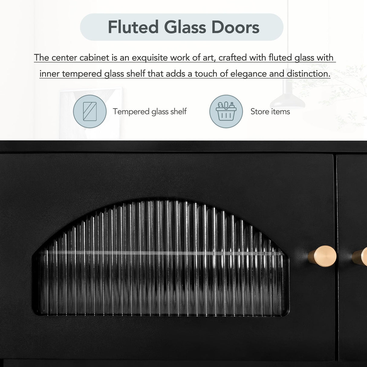 LUMISOL Modern TV Stand for 90"+ TV, 86" Extra Long TV Console with 2 Doors & 4 Drawers, Large Media Cabinet Entertainment Center with Fluted Glass Doors for Living Room, Black LUMISOL