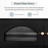 LUMISOL Modern TV Stand for 90"+ TV, 86" Extra Long TV Console with 2 Doors & 4 Drawers, Large Media Cabinet Entertainment Center with Fluted Glass Doors for Living Room, Black LUMISOL