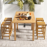 HAPPYGRILL Acacia Wood 5-Piece Outdoor Bar Set with Table and Saddle Stools HAPPYGRILL