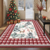 GarveeHome Christmas Washable Rug for Living Room, 6x9 Holiday Decor Area Rug for Bedroom Soft Low Pile Christmas Tree and Deer Rug Non Slip Throw Large Carpet for Dining Room Nursery, Red GarveeHome