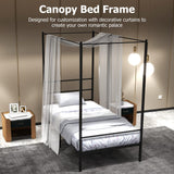 KOMFOTT Metal Canopy Bed Frame Twin Size, Modern 4 Poster Canopied Platform Bed Frame with Headboard, Heavy-Duty Metal Slat Support Mattress Foundation, No Box Spring Needed, Easy Assembly, Black KOMFOTT