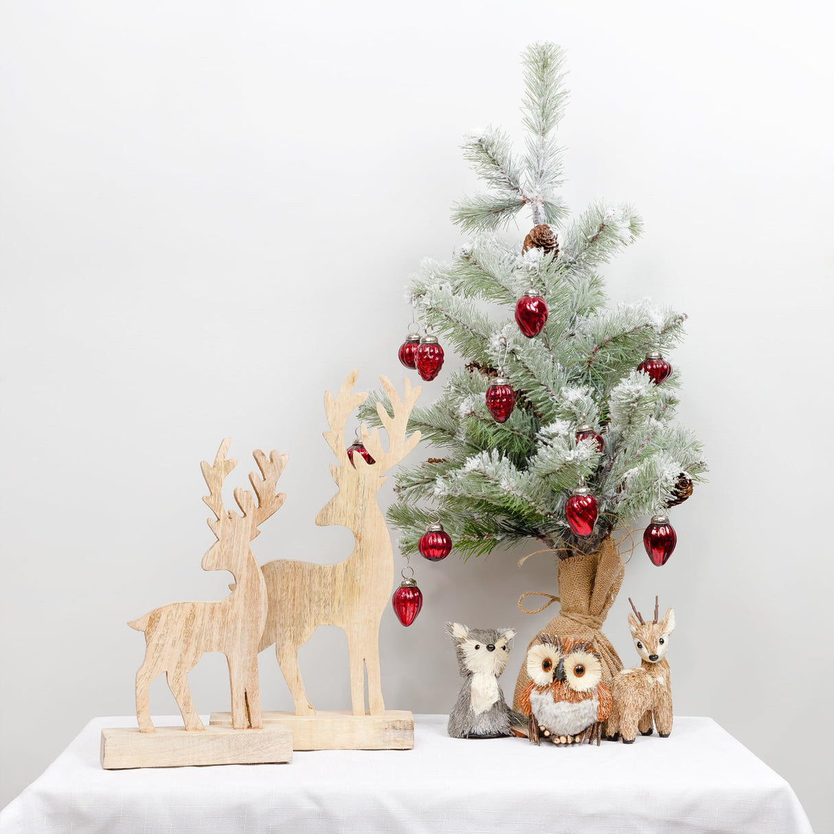 AuldHome Wooden Reindeer Christmas Statues (Set of 2); Primitive Style Mango Wood Holiday Figurines AuldHome Design