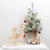 AuldHome Wooden Reindeer Christmas Statues (Set of 2); Primitive Style Mango Wood Holiday Figurines AuldHome Design