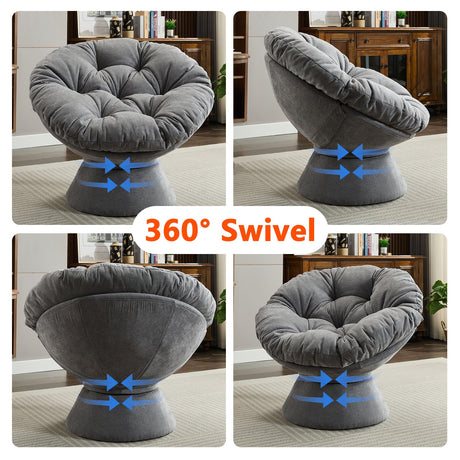 Nahenduo Modern Oversized Chenille Papasan Chair, 360° Swivel Chair with Thick Cushion, Comfortable Lounge Accent Chair for Living Room, Bedroom, Reading Nook (Dark Grey) Nahenduo