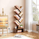 Hoctieon 6 Tier Tree Bookshelf, Tall Bookcase, Freestanding Book Shelf with LED Lights, Display Floor Standing Storage Shelf, Book Organizer Shelves for Home Office, Living Room, Rustic Brown Hoctieon