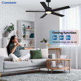 Conciseer Modern Ceiling Fans with Lights,52 Inch Ceiling Fans with Remote for Bedroom Living Room Kitchen, 18W 3CCT Dimmable，5 Blades 6 Speed Reversible Quiet DC Motor Black Conciseer