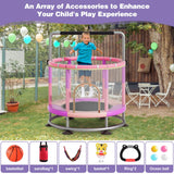 60" Trampoline for Kids, Anti-Rollover Round Bottom Baby Toddler Trampoline with Basketball Hoop, Indoor/Outdoor Kid Trampoline with Enclosure Net Redcoutt