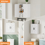 Homleke Bathroom Wall Cabinet, Over Toilet Storage Cabinet with Barn Doors and Adjustable Shelves, 3-Tier Medicine Cabinet Wall Mounted, for Bathroom, Kitchen, Entryway, Laundry Room, White, (7.9" D) Homleke