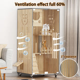 Wooden Cat House Large Space Cat Cage with Scratching Post, Wooden Indoor/Outdoor Cat Enclosure with Wheels, Multi-Feature Luxury Cat Villa for Indoor Cats Ventilation Glass Doors,50" X 24" X 24" HUATOL
