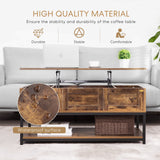 VIVOHOME Lift Top Coffee Table with Steel Frame, Dining Table with Open Storage and Hidden Compartment, Suitable for Living Room, Office, Small Apartment, Rustic Brown VIVOHOME