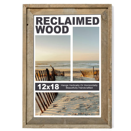 Rustic 12x18 Picture Frame, Reclaimed Barnwood Photo Frame with HD Tempered Glass, Distressed Family Art Gallery Corner, Horizontal and Vertical Wall Mounting Display with Hardware, Set of 1 FLYJOE