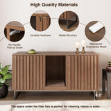 Fienveorn Cat Litter Box Enclosure for 2 Cats, 47.6’’ Litter Box Furniture Hidden with Cat Scratch Pad, Double Room Large Cat Cabinet, Indoor Cat House TV Stand Side Table,Cat Washroom,Brown Halitaa