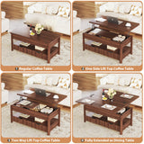HUAHUU 40" Lift Top Coffee Table, 4 in 1 Square Coffee Table with Storage Shelf & 2 Drawers, Modern Coffee Tables with Lift Tabletop, Converts to Dining Table for Living Room, Home Office, Walnut HUAHUU