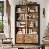FINETONES 71" Tall Bookshelf with 4 Drawers, 6-Tier Double Wide Bookshelves and Bookcases with Storage, Tall Bookshelf Large Standing Book Cabinet for Home Office, Brown/Black FINETONES