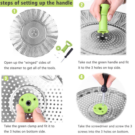 Consevisen Vegetable Steamer Basket for Cooking Food, Stainless Steel Veggie Steam Basket for Pot, Folding Expandable Steaming Insert with Extendable Handle Fits Various Size Pot, 5.1" to 9" Consevisen